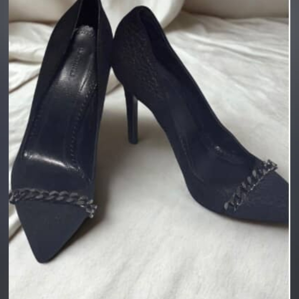 All Saints Black Chain Accent Heels - Picture 2 of 4